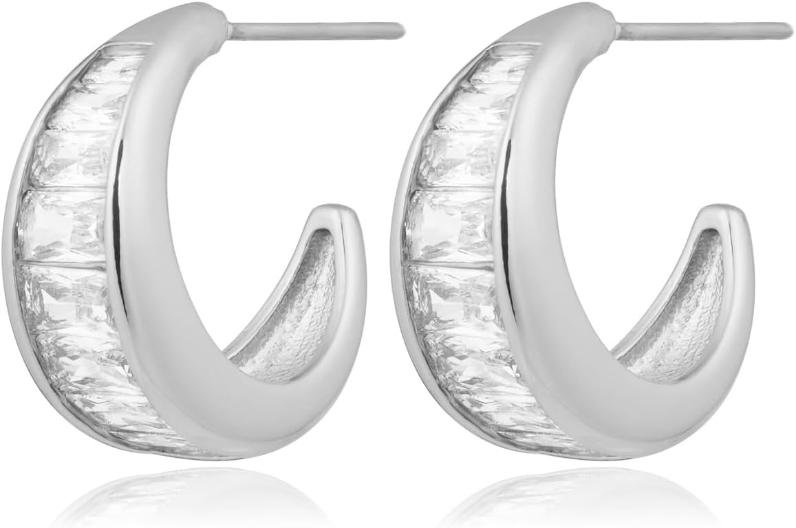 Obidos 14K Gold Plated Triple Huggie Illusion Stud Earrings | Double Huggie Hoop Earrings for One Hole | Gold Hoop Earrings for Women | Drop earrings