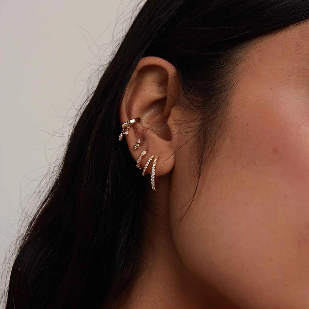Obidos 14K Gold Plated Triple Huggie Illusion Stud Earrings | Double Huggie Hoop Earrings for One Hole | Gold Hoop Earrings for Women | Drop earrings