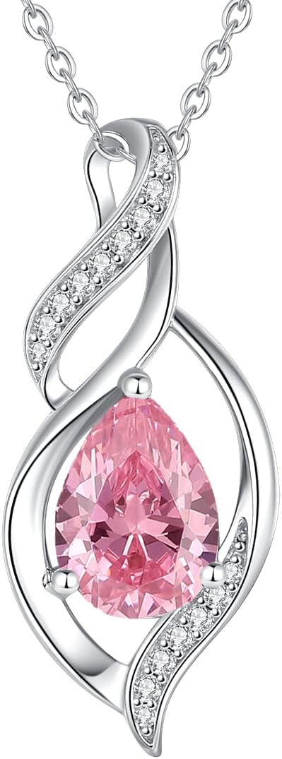 FANCIME Birthstone Necklace for Women Teardrop Necklace S925 Sterling Silver Infinity Love Birthday Gifts for Mom Women Girls, 16"+2" Inches