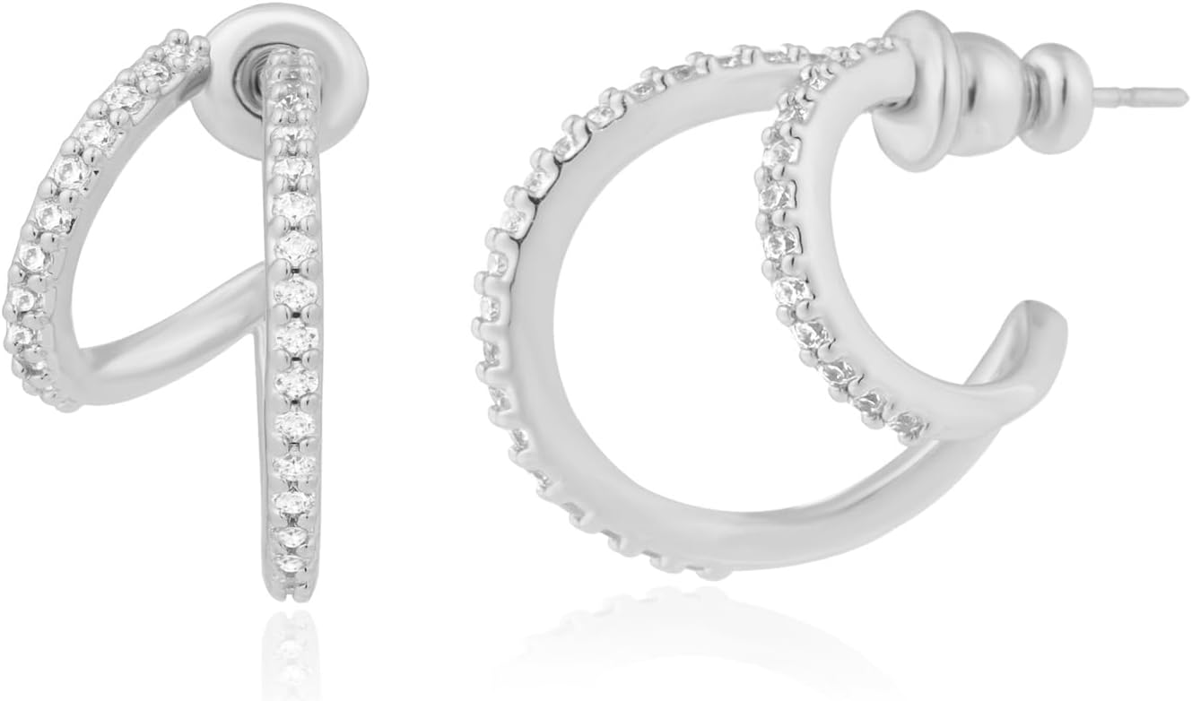 Obidos 14K Gold Plated Triple Huggie Illusion Stud Earrings | Double Huggie Hoop Earrings for One Hole | Gold Hoop Earrings for Women | Drop earrings