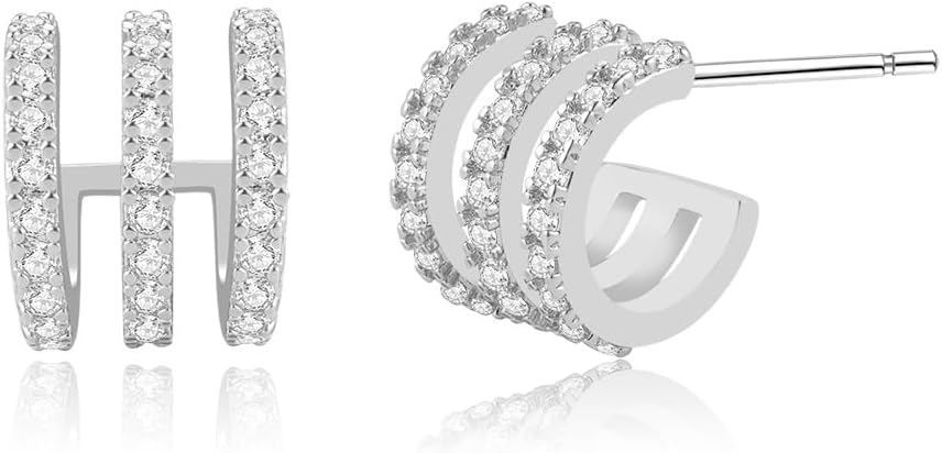 Obidos 14K Gold Plated Triple Huggie Illusion Stud Earrings | Double Huggie Hoop Earrings for One Hole | Gold Hoop Earrings for Women | Drop earrings