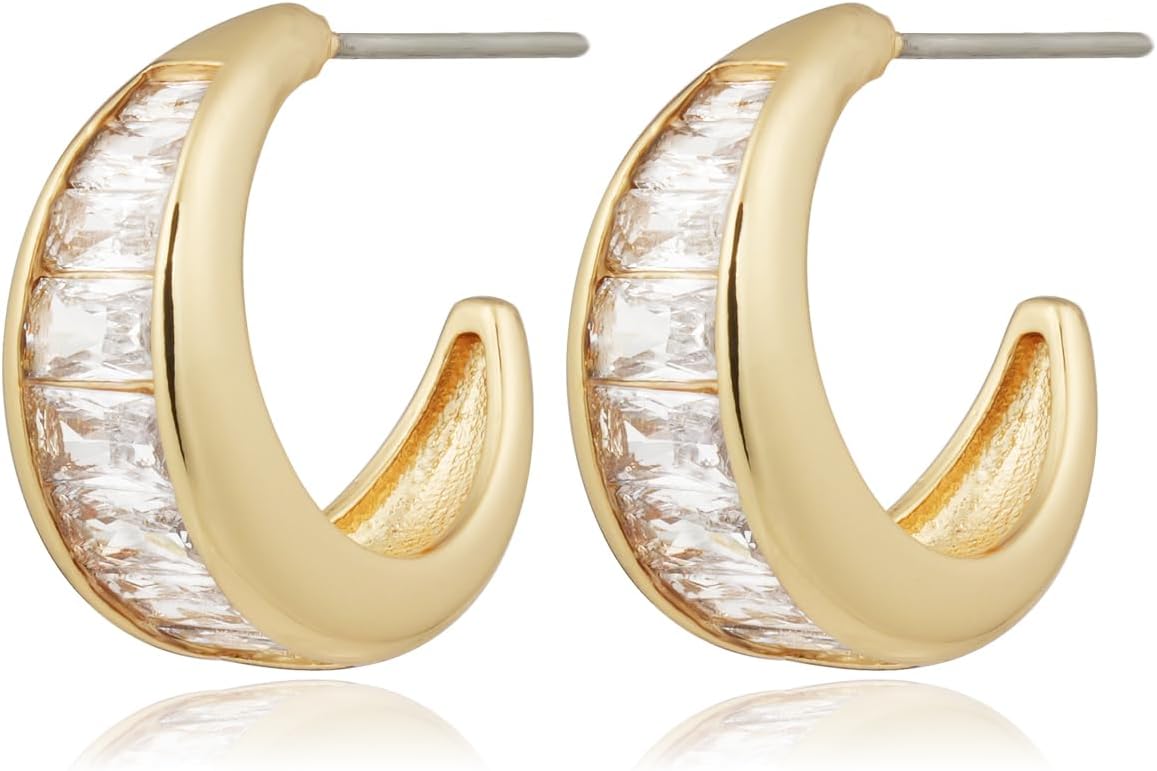 Obidos 14K Gold Plated Triple Huggie Illusion Stud Earrings | Double Huggie Hoop Earrings for One Hole | Gold Hoop Earrings for Women | Drop earrings