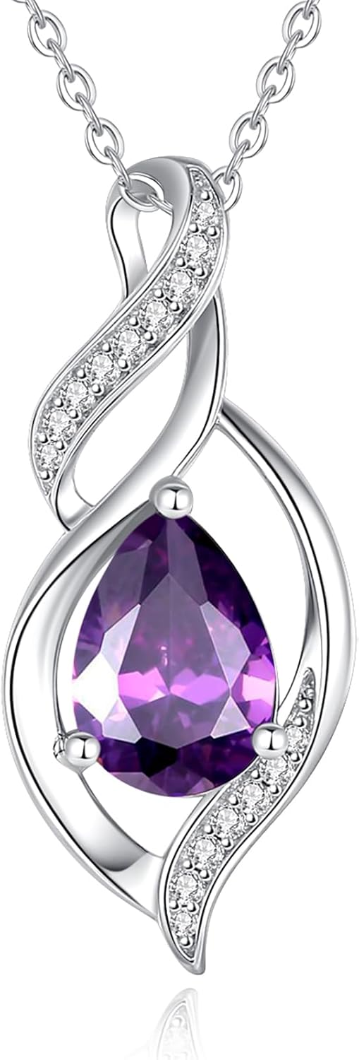 FANCIME Birthstone Necklace for Women Teardrop Necklace S925 Sterling Silver Infinity Love Birthday Gifts for Mom Women Girls, 16"+2" Inches