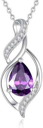 FANCIME Birthstone Necklace for Women Teardrop Necklace S925 Sterling Silver Infinity Love Birthday Gifts for Mom Women Girls, 16"+2" Inches