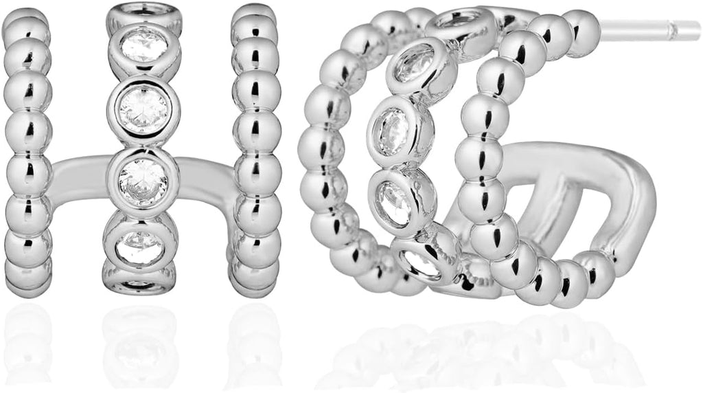 Obidos 14K Gold Plated Triple Huggie Illusion Stud Earrings | Double Huggie Hoop Earrings for One Hole | Gold Hoop Earrings for Women | Drop earrings