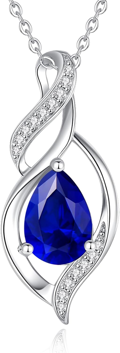 FANCIME Birthstone Necklace for Women Teardrop Necklace S925 Sterling Silver Infinity Love Birthday Gifts for Mom Women Girls, 16"+2" Inches