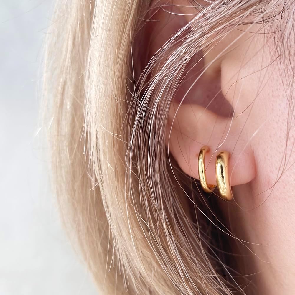 Obidos 14K Gold Plated Triple Huggie Illusion Stud Earrings | Double Huggie Hoop Earrings for One Hole | Gold Hoop Earrings for Women | Drop earrings