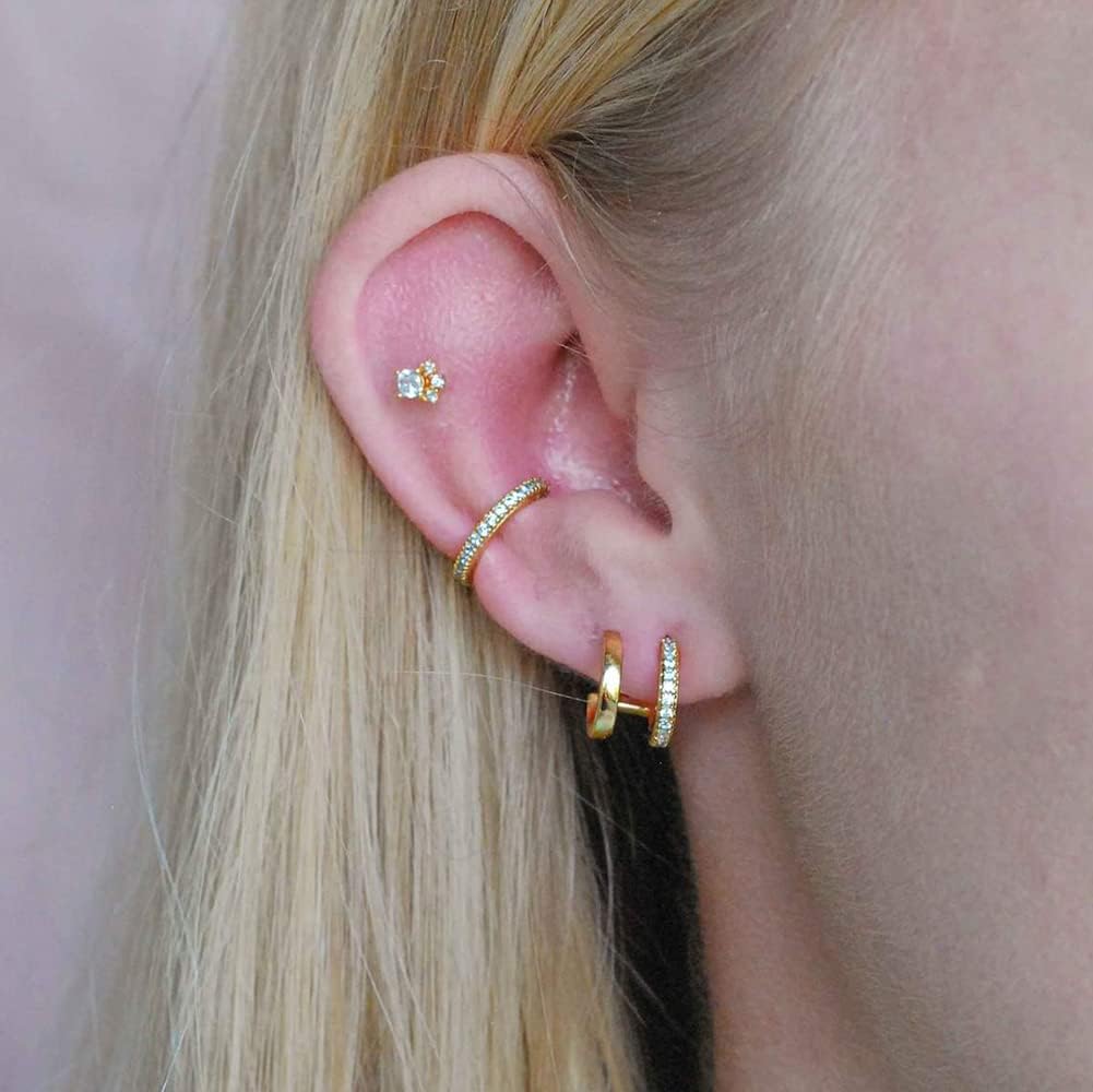 Obidos 14K Gold Plated Triple Huggie Illusion Stud Earrings | Double Huggie Hoop Earrings for One Hole | Gold Hoop Earrings for Women | Drop earrings