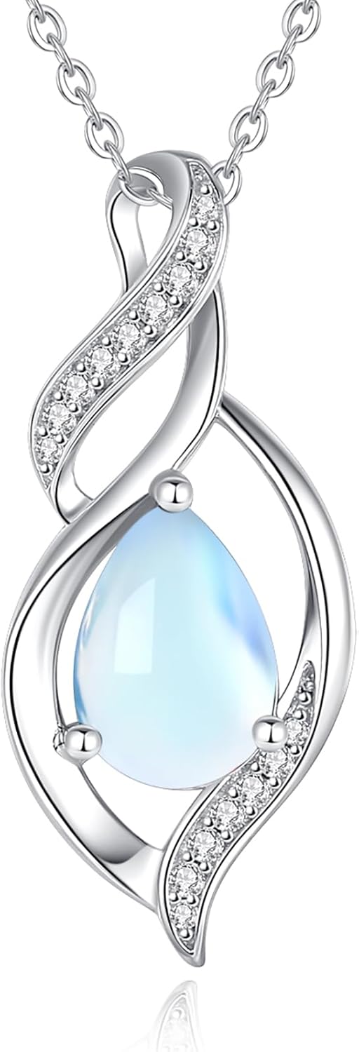 FANCIME Birthstone Necklace for Women Teardrop Necklace S925 Sterling Silver Infinity Love Birthday Gifts for Mom Women Girls, 16"+2" Inches