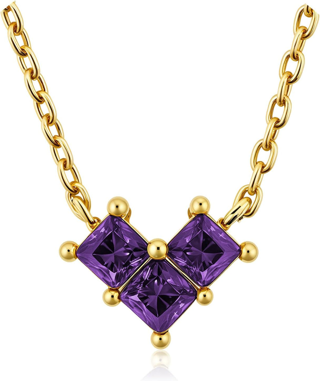 Turandoss Birthstone Necklaces for Women - Created 14K Gold Plated Blue Green Emerald Pendent Necklaces for Women Teen Girls 12 Month Dainty Heart Birthstone Jewelry Birthday Gifts