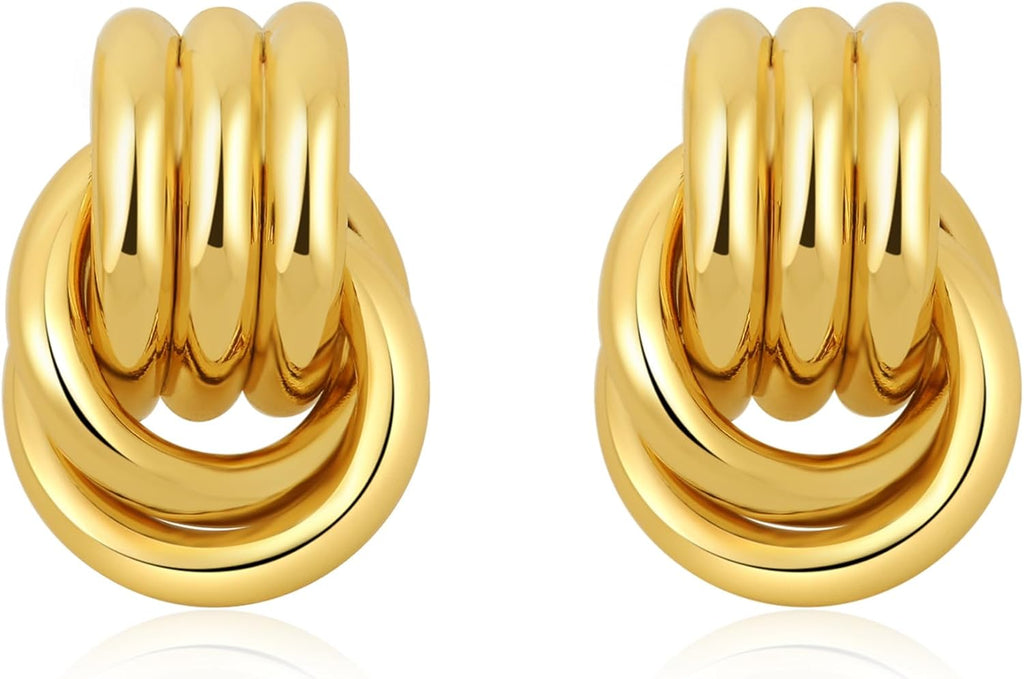 Trendy Gold Plated Knot Earrings for Women Chunky Statement Drop Dangle Earrings Lightweight Hypoallergenic Fashion Accessories Gold Jewelry Gifts for Womens
