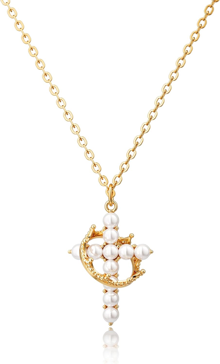 Upgraded Crown Cross Necklace for Women,14K Gold Plated & Silver Plated Crown Cross Pendant Necklace Diamond Cross Necklaces Faith Cross Jewelry First Communion Gifts, 12-Color Birthstone Necklaces for Women