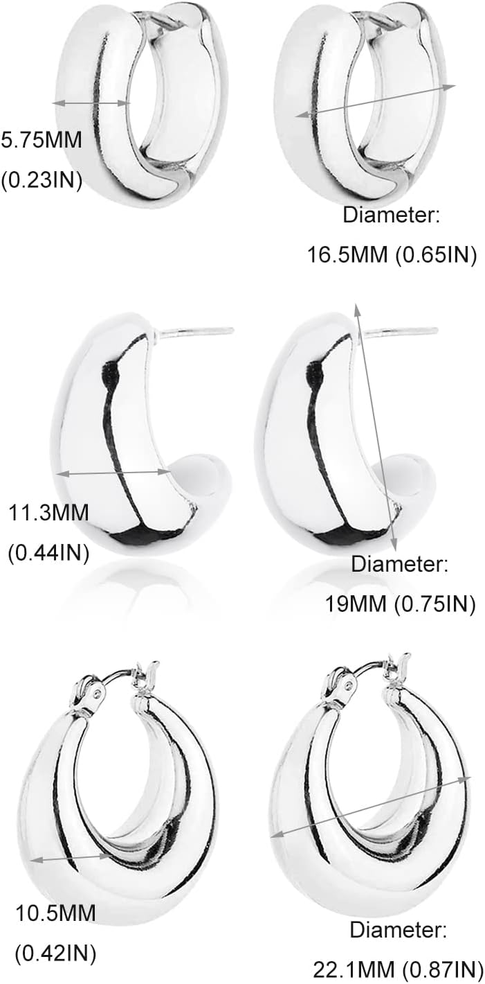 Gold Chunky Hoop Earrings Set for Women, 14K Gold Plated Twisted Huggie Hoop Earring Hypoallergenic, Thick Open Hoops Set Lightweight