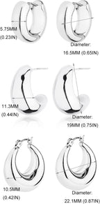 Gold Chunky Hoop Earrings Set for Women, 14K Gold Plated Twisted Huggie Hoop Earring Hypoallergenic, Thick Open Hoops Set Lightweight