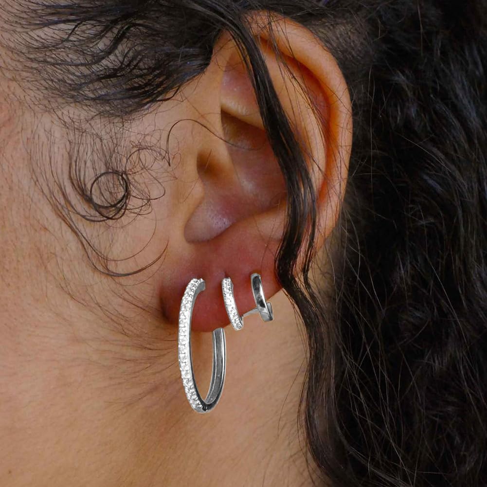 Obidos 14K Gold Plated Triple Huggie Illusion Stud Earrings | Double Huggie Hoop Earrings for One Hole | Gold Hoop Earrings for Women | Drop earrings