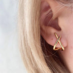 Obidos 14K Gold Plated Triple Huggie Illusion Stud Earrings | Double Huggie Hoop Earrings for One Hole | Gold Hoop Earrings for Women | Drop earrings