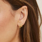 Obidos 14K Gold Plated Triple Huggie Illusion Stud Earrings | Double Huggie Hoop Earrings for One Hole | Gold Hoop Earrings for Women | Drop earrings