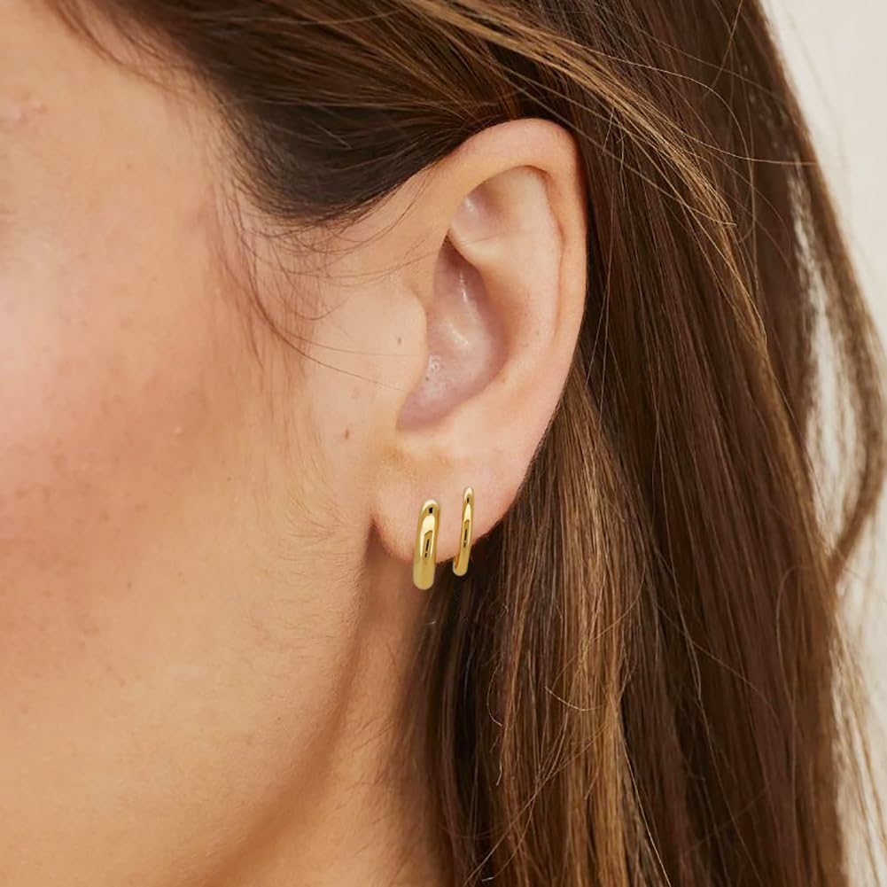 Obidos 14K Gold Plated Triple Huggie Illusion Stud Earrings | Double Huggie Hoop Earrings for One Hole | Gold Hoop Earrings for Women | Drop earrings