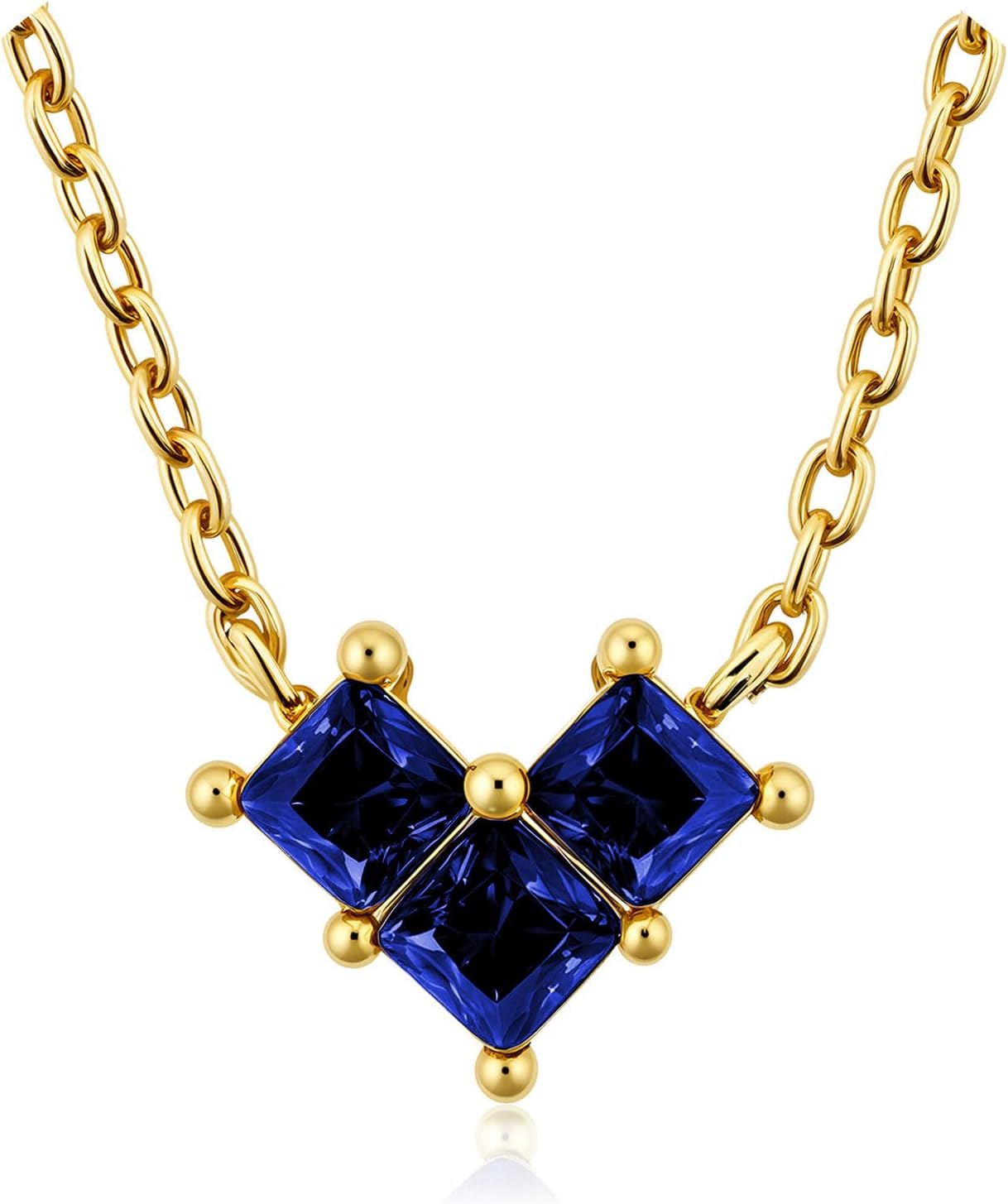 Turandoss Birthstone Necklaces for Women - Created 14K Gold Plated Blue Green Emerald Pendent Necklaces for Women Teen Girls 12 Month Dainty Heart Birthstone Jewelry Birthday Gifts