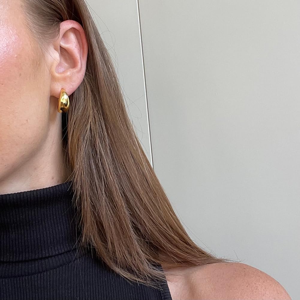 Obidos 14K Gold Plated Triple Huggie Illusion Stud Earrings | Double Huggie Hoop Earrings for One Hole | Gold Hoop Earrings for Women | Drop earrings