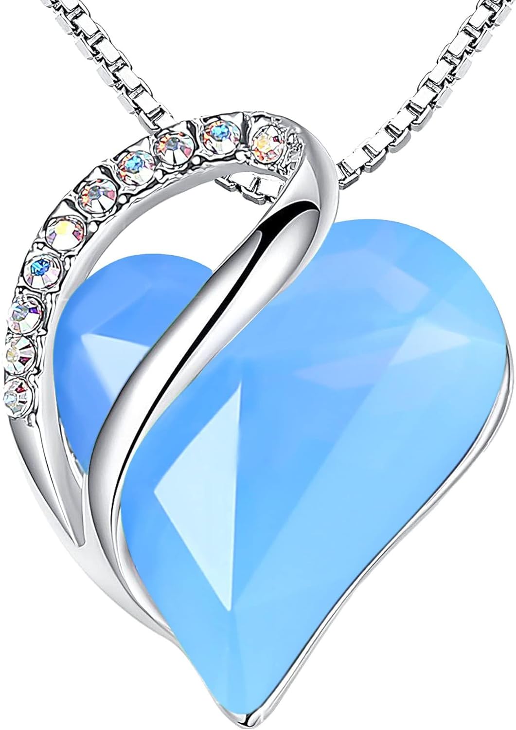 Leafael Necklaces for Women, Infinity Love Birthstone Heart Crystal Pendant, Birthday Jewelry Gifts for Her, Mom, and Wife, Silver Plated, 18 plus 2 inch Adjustable Chain