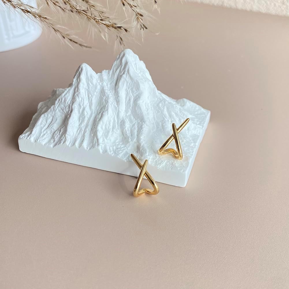 Obidos 14K Gold Plated Triple Huggie Illusion Stud Earrings | Double Huggie Hoop Earrings for One Hole | Gold Hoop Earrings for Women | Drop earrings