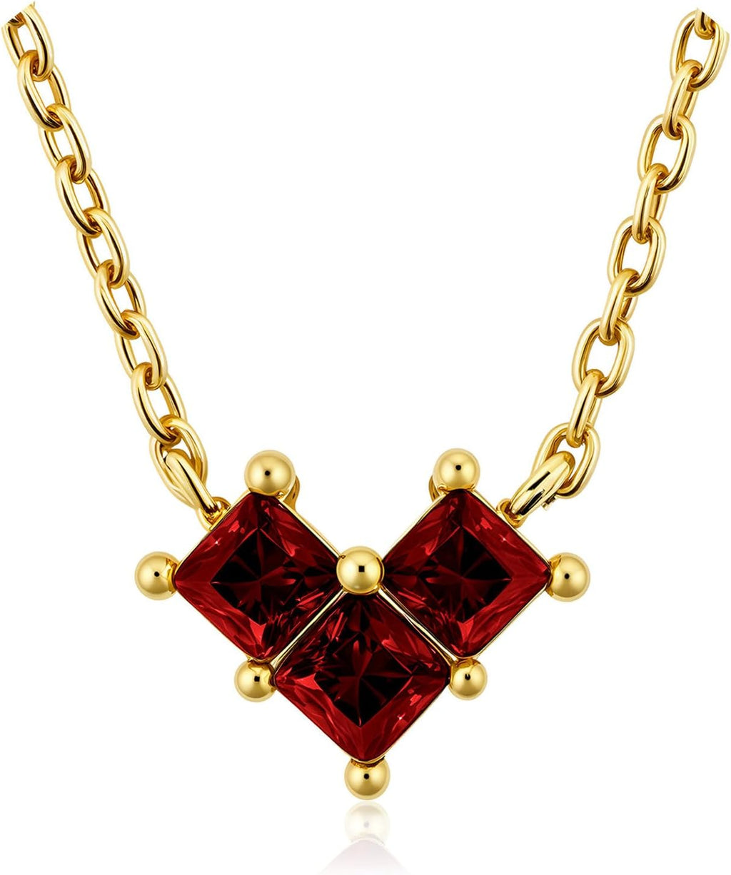 Turandoss Birthstone Necklaces for Women - Created 14K Gold Plated Blue Green Emerald Pendent Necklaces for Women Teen Girls 12 Month Dainty Heart Birthstone Jewelry Birthday Gifts