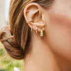 Obidos 14K Gold Plated Triple Huggie Illusion Stud Earrings | Double Huggie Hoop Earrings for One Hole | Gold Hoop Earrings for Women | Drop earrings