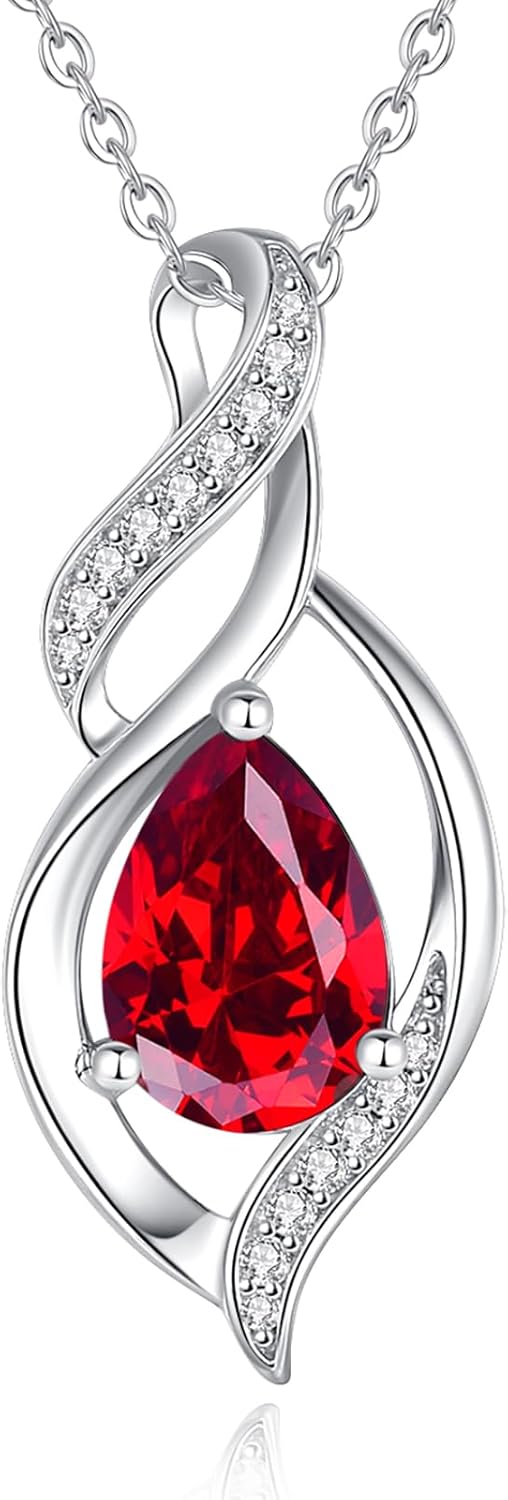 FANCIME Birthstone Necklace for Women Teardrop Necklace S925 Sterling Silver Infinity Love Birthday Gifts for Mom Women Girls, 16"+2" Inches