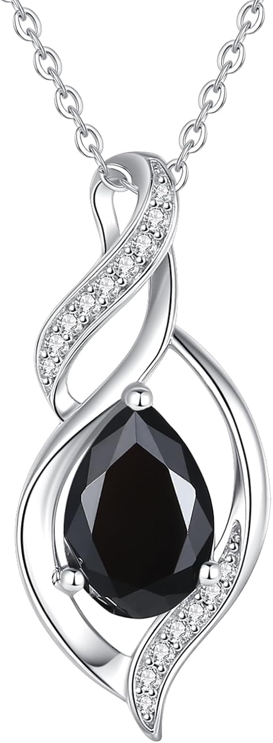 FANCIME Birthstone Necklace for Women Teardrop Necklace S925 Sterling Silver Infinity Love Birthday Gifts for Mom Women Girls, 16"+2" Inches