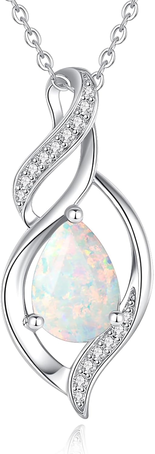 FANCIME Birthstone Necklace for Women Teardrop Necklace S925 Sterling Silver Infinity Love Birthday Gifts for Mom Women Girls, 16"+2" Inches