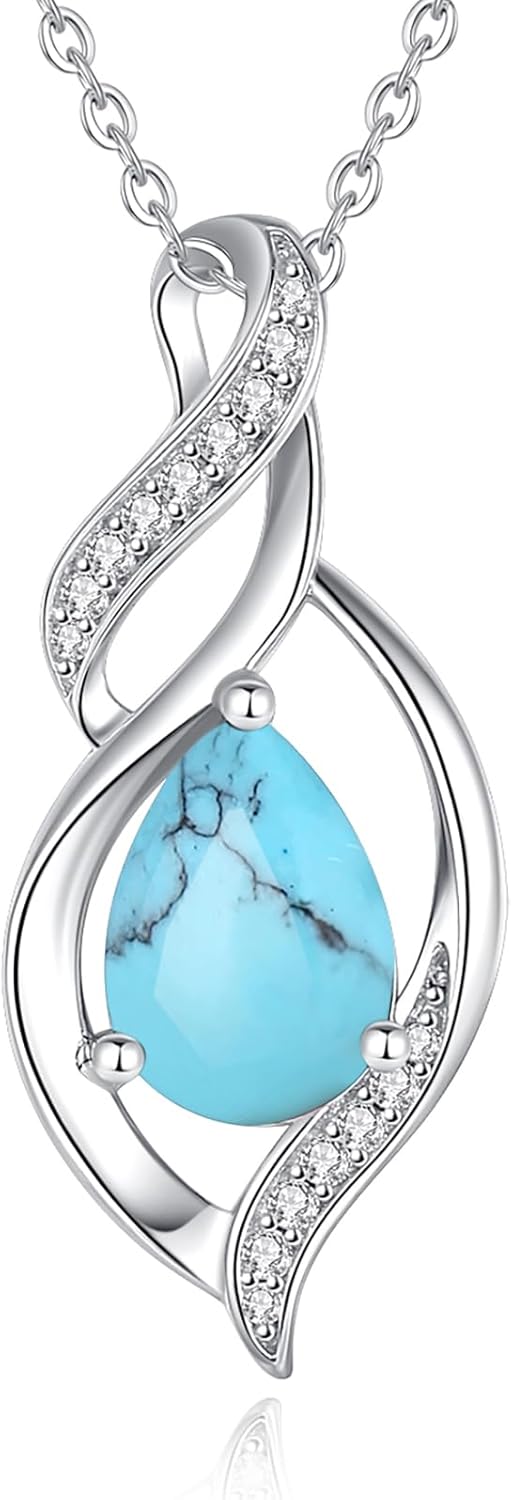 FANCIME Birthstone Necklace for Women Teardrop Necklace S925 Sterling Silver Infinity Love Birthday Gifts for Mom Women Girls, 16"+2" Inches