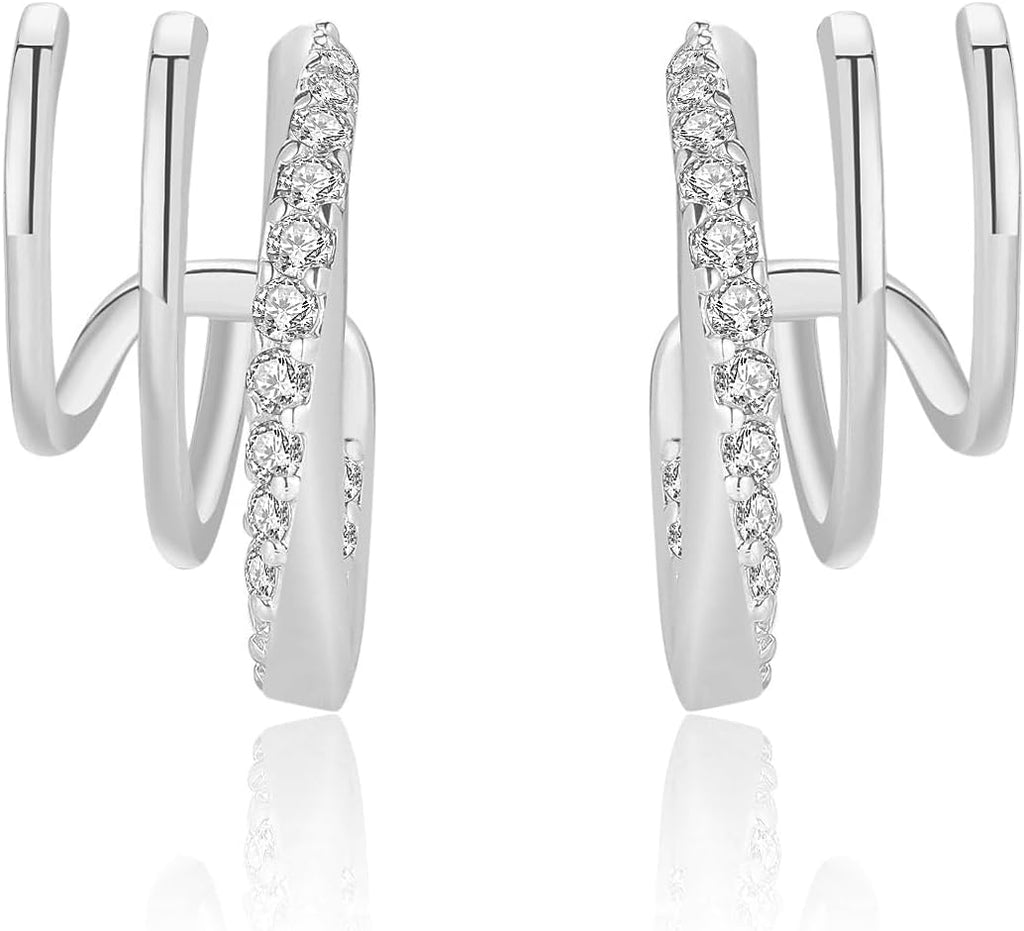 Obidos 14K Gold Plated Triple Huggie Illusion Stud Earrings | Double Huggie Hoop Earrings for One Hole | Gold Hoop Earrings for Women | Drop earrings