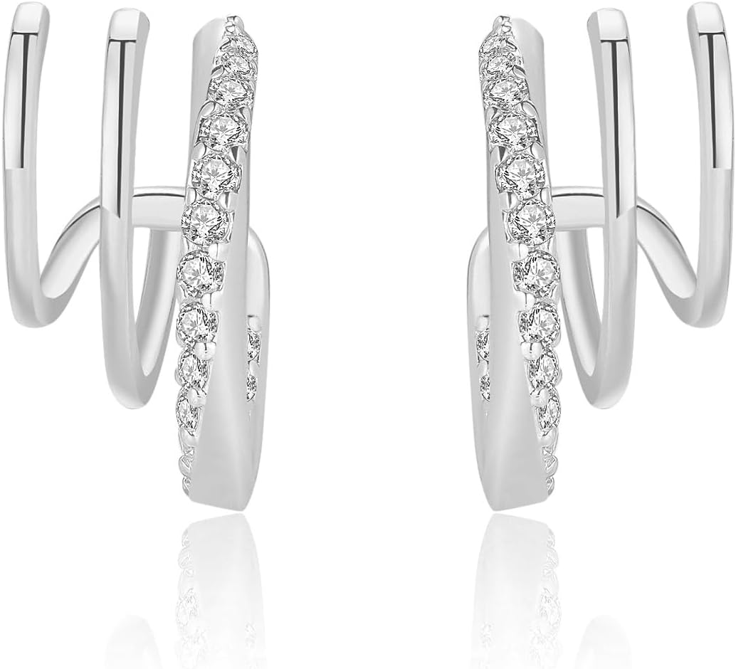 Obidos 14K Gold Plated Triple Huggie Illusion Stud Earrings | Double Huggie Hoop Earrings for One Hole | Gold Hoop Earrings for Women | Drop earrings