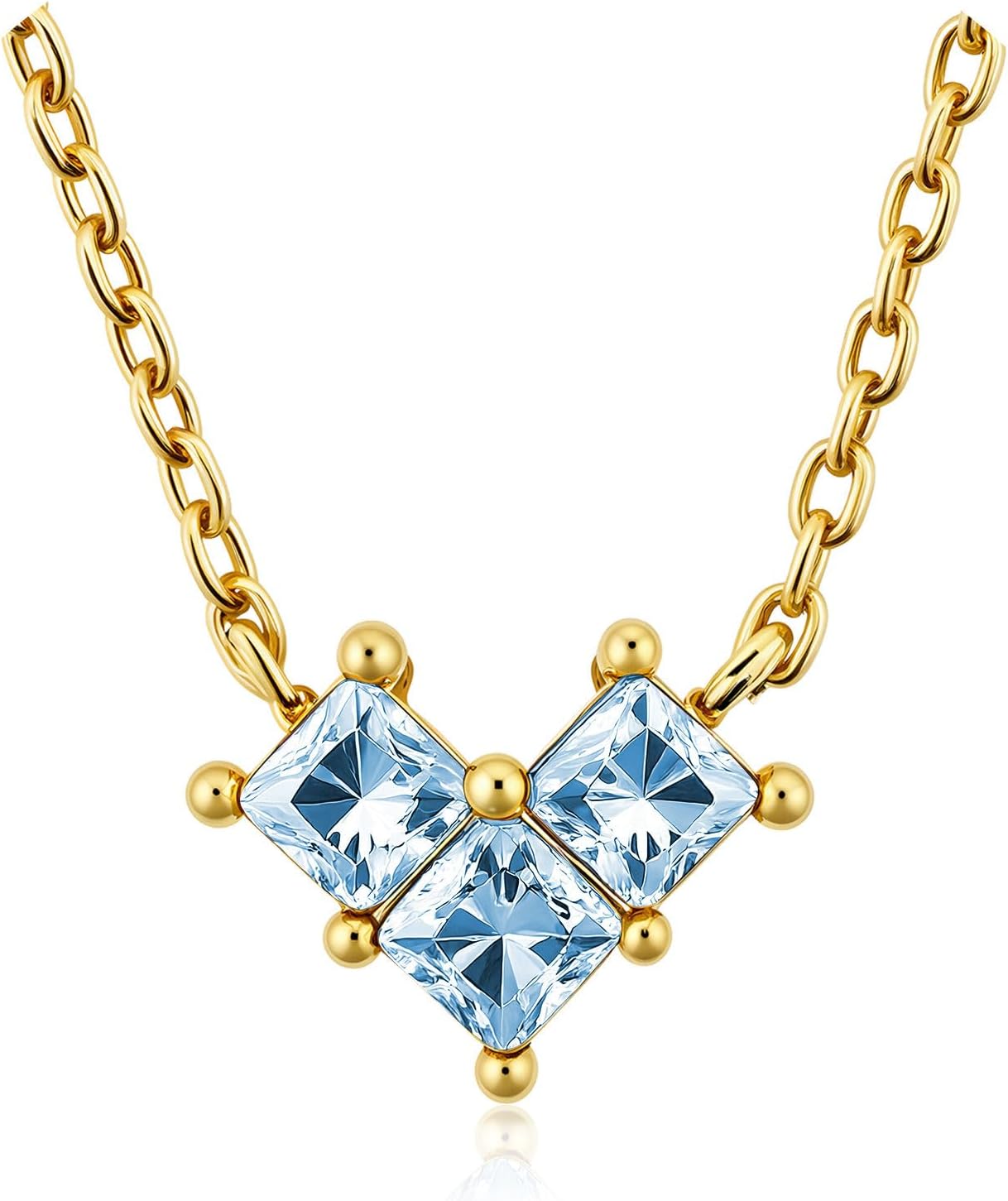 Turandoss Birthstone Necklaces for Women - Created 14K Gold Plated Blue Green Emerald Pendent Necklaces for Women Teen Girls 12 Month Dainty Heart Birthstone Jewelry Birthday Gifts