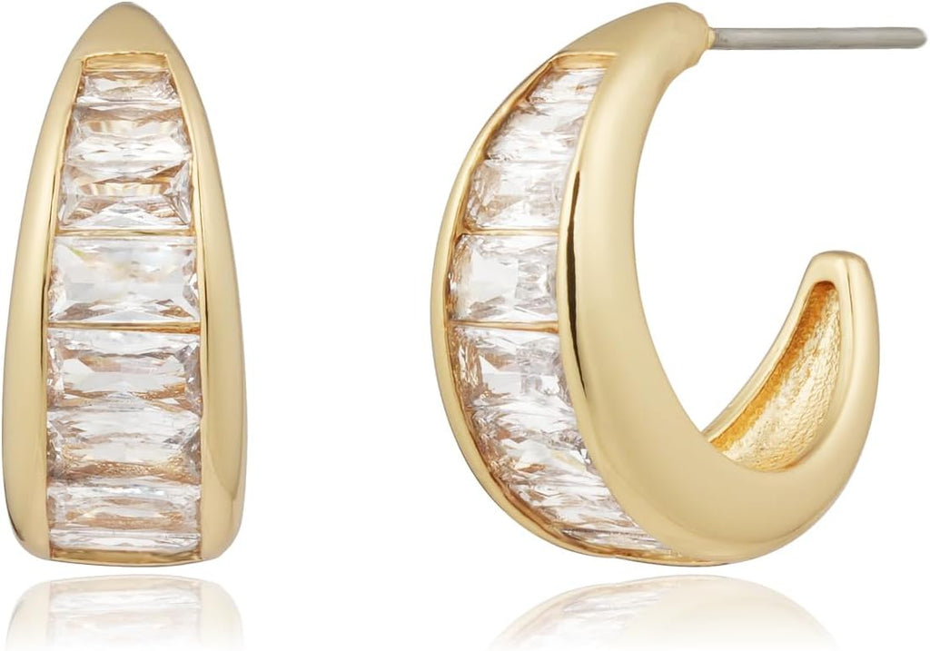 Obidos 14K Gold Plated Triple Huggie Illusion Stud Earrings | Double Huggie Hoop Earrings for One Hole | Gold Hoop Earrings for Women | Drop earrings