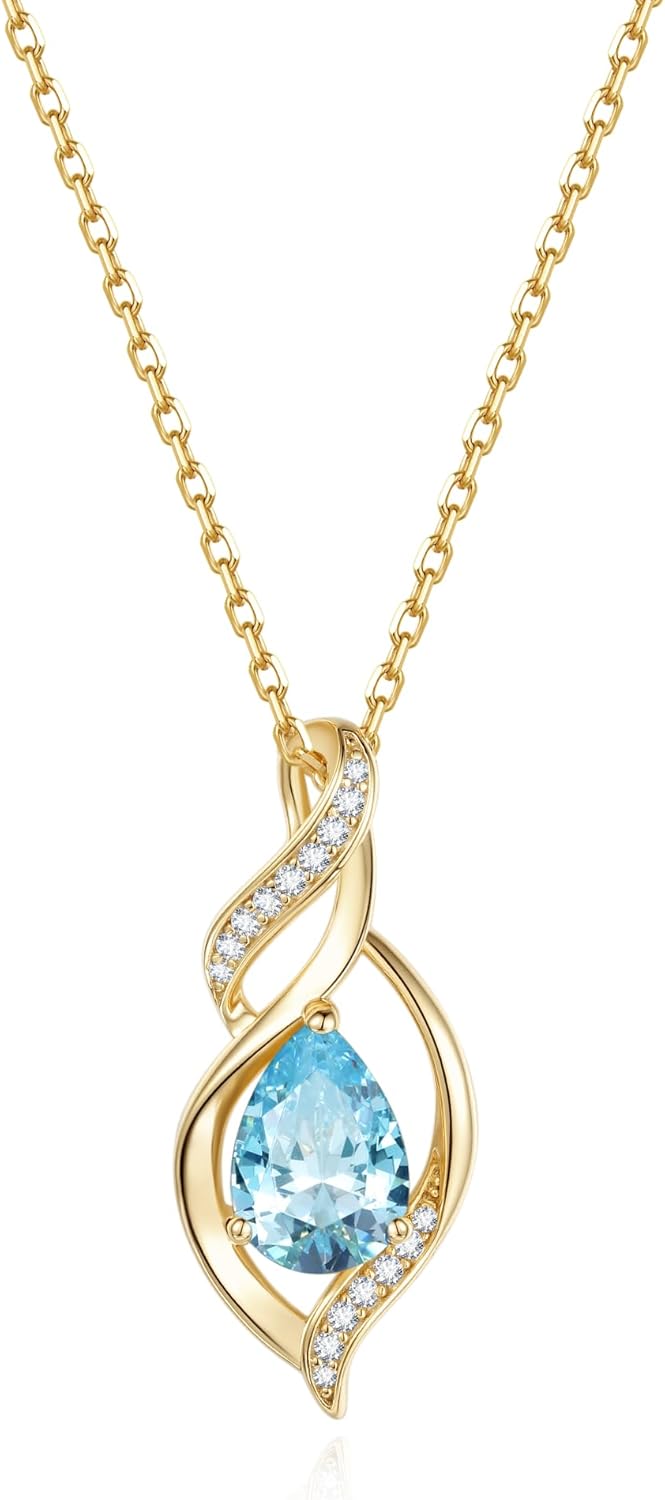 FANCIME Birthstone Necklace for Women Teardrop Necklace S925 Sterling Silver Infinity Love Birthday Gifts for Mom Women Girls, 16"+2" Inches