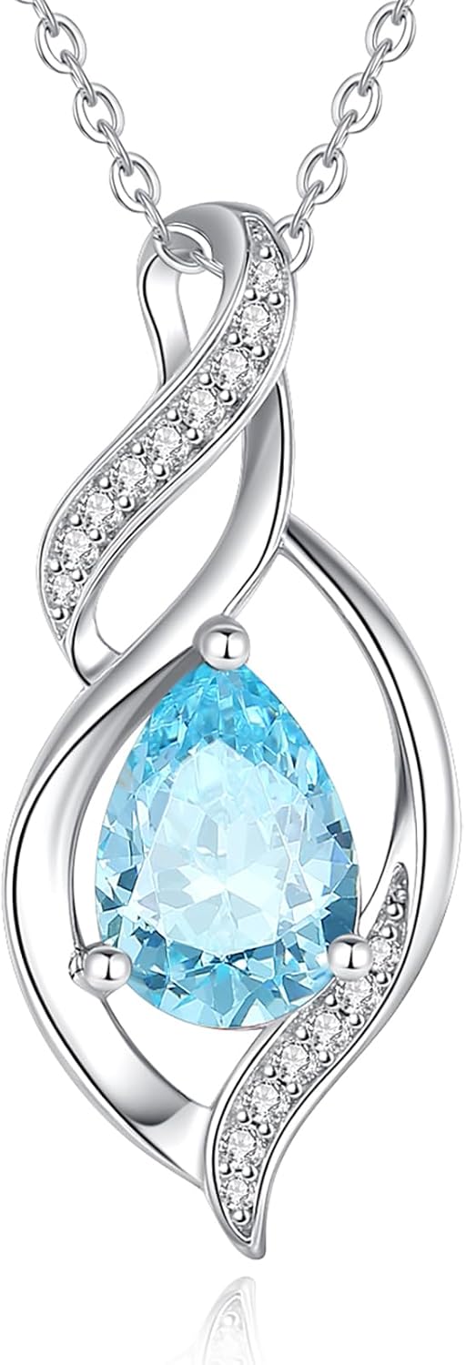 FANCIME Birthstone Necklace for Women Teardrop Necklace S925 Sterling Silver Infinity Love Birthday Gifts for Mom Women Girls, 16"+2" Inches