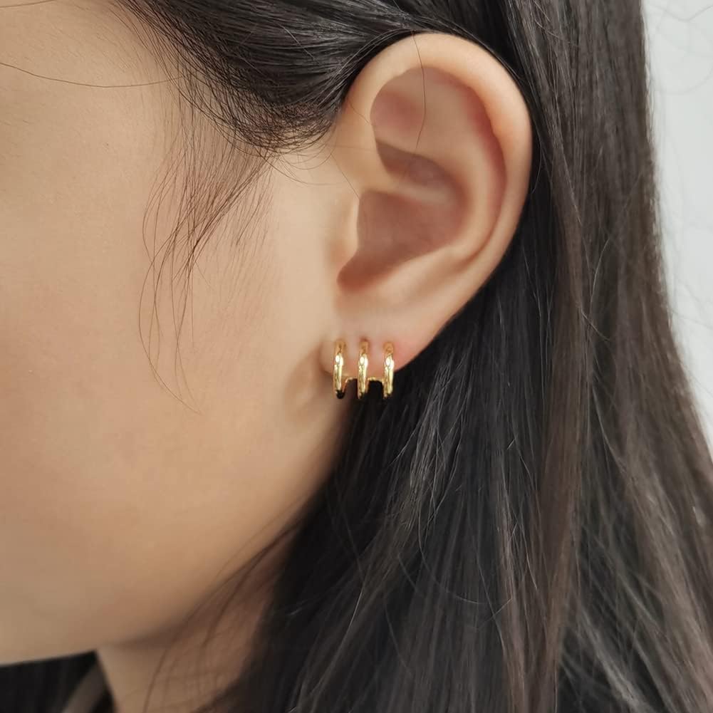 Obidos 14K Gold Plated Triple Huggie Illusion Stud Earrings | Double Huggie Hoop Earrings for One Hole | Gold Hoop Earrings for Women | Drop earrings