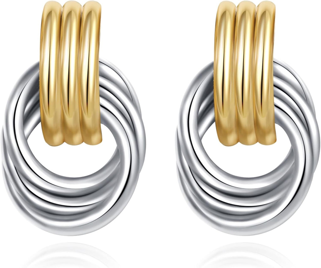 Trendy Gold Plated Knot Earrings for Women Chunky Statement Drop Dangle Earrings Lightweight Hypoallergenic Fashion Accessories Gold Jewelry Gifts for Womens