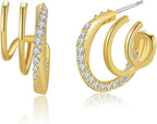 Obidos 14K Gold Plated Triple Huggie Illusion Stud Earrings | Double Huggie Hoop Earrings for One Hole | Gold Hoop Earrings for Women | Drop earrings