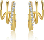 Obidos 14K Gold Plated Triple Huggie Illusion Stud Earrings | Double Huggie Hoop Earrings for One Hole | Gold Hoop Earrings for Women | Drop earrings