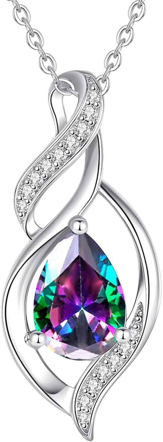 FANCIME Birthstone Necklace for Women Teardrop Necklace S925 Sterling Silver Infinity Love Birthday Gifts for Mom Women Girls, 16"+2" Inches