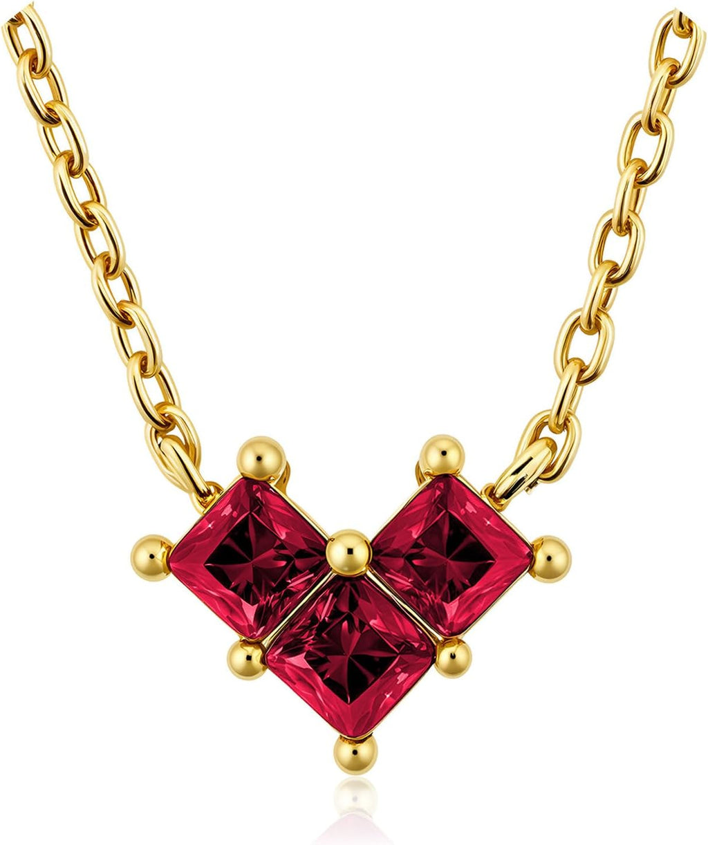 Turandoss Birthstone Necklaces for Women - Created 14K Gold Plated Blue Green Emerald Pendent Necklaces for Women Teen Girls 12 Month Dainty Heart Birthstone Jewelry Birthday Gifts