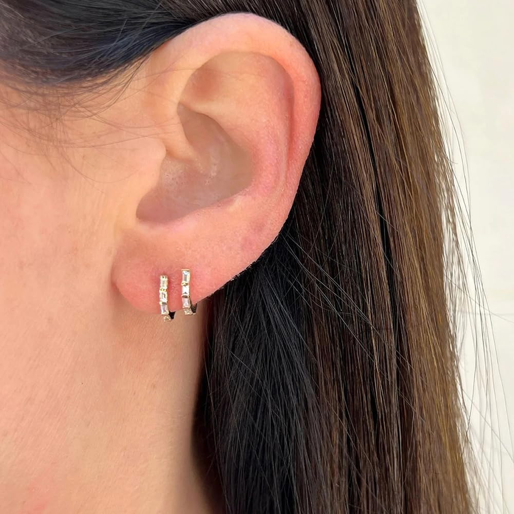 Obidos 14K Gold Plated Triple Huggie Illusion Stud Earrings | Double Huggie Hoop Earrings for One Hole | Gold Hoop Earrings for Women | Drop earrings