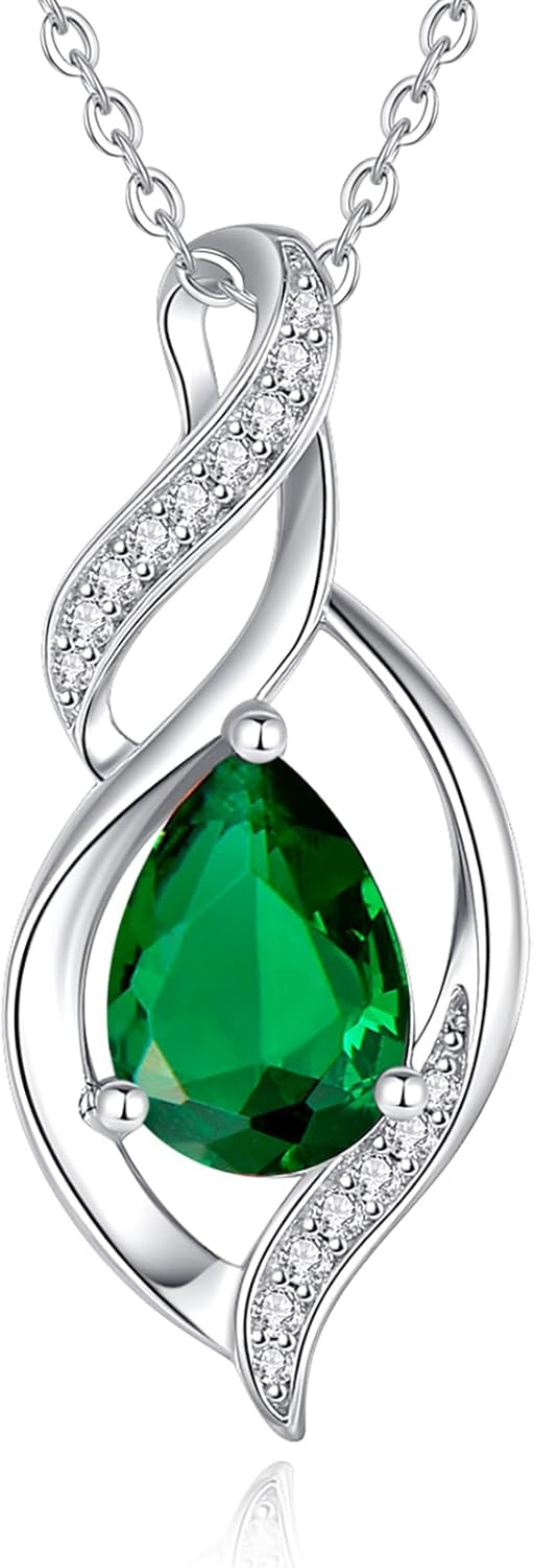 FANCIME Birthstone Necklace for Women Teardrop Necklace S925 Sterling Silver Infinity Love Birthday Gifts for Mom Women Girls, 16"+2" Inches