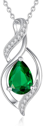 FANCIME Birthstone Necklace for Women Teardrop Necklace S925 Sterling Silver Infinity Love Birthday Gifts for Mom Women Girls, 16"+2" Inches