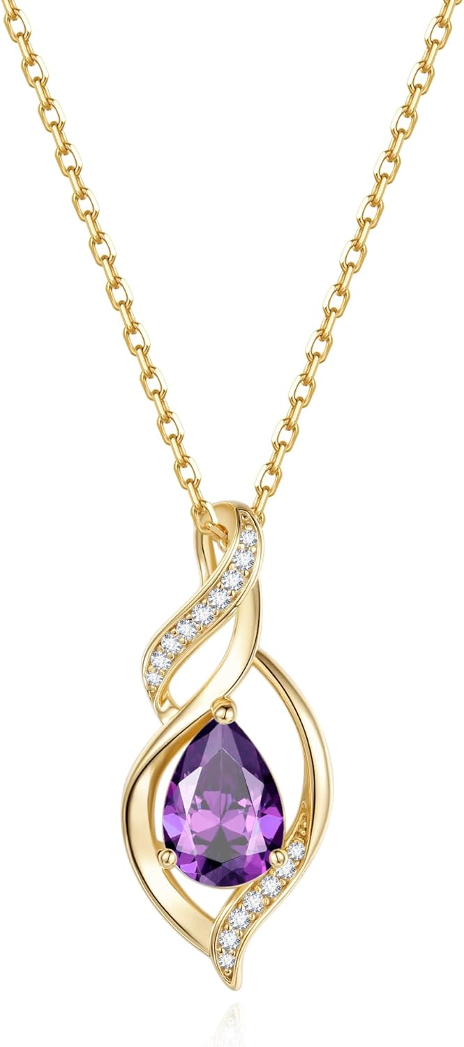 FANCIME Birthstone Necklace for Women Teardrop Necklace S925 Sterling Silver Infinity Love Birthday Gifts for Mom Women Girls, 16"+2" Inches