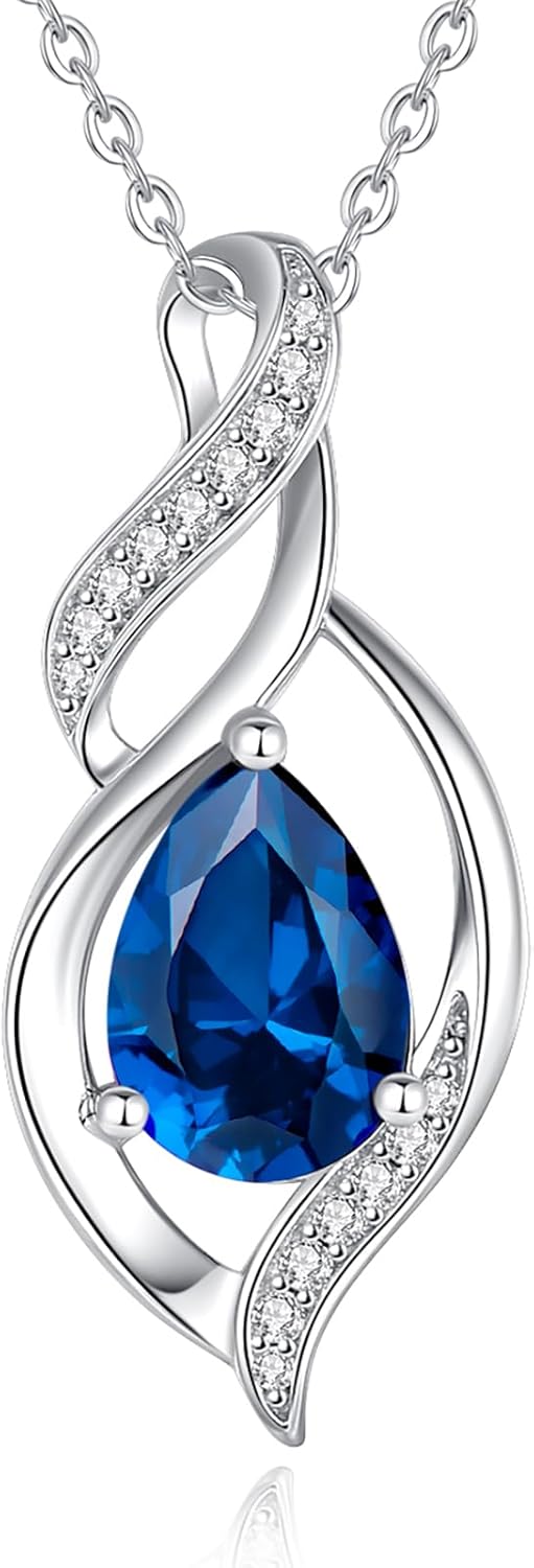 FANCIME Birthstone Necklace for Women Teardrop Necklace S925 Sterling Silver Infinity Love Birthday Gifts for Mom Women Girls, 16"+2" Inches