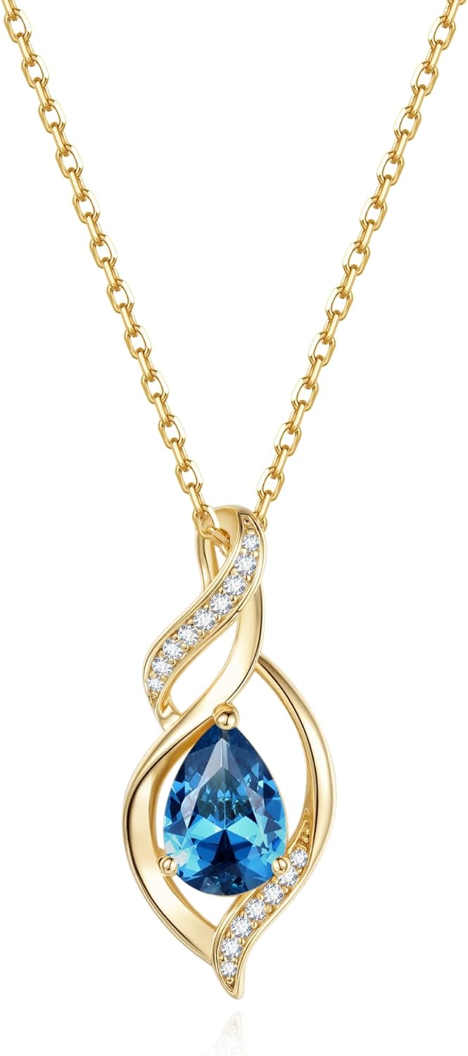 FANCIME Birthstone Necklace for Women Teardrop Necklace S925 Sterling Silver Infinity Love Birthday Gifts for Mom Women Girls, 16"+2" Inches
